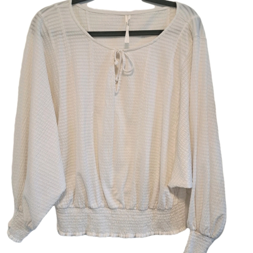 Anthropologie Rebecca Blouse Ivory Tie Neck Dolman Sleeve Top Women's Sz L - Picture 4 of 14